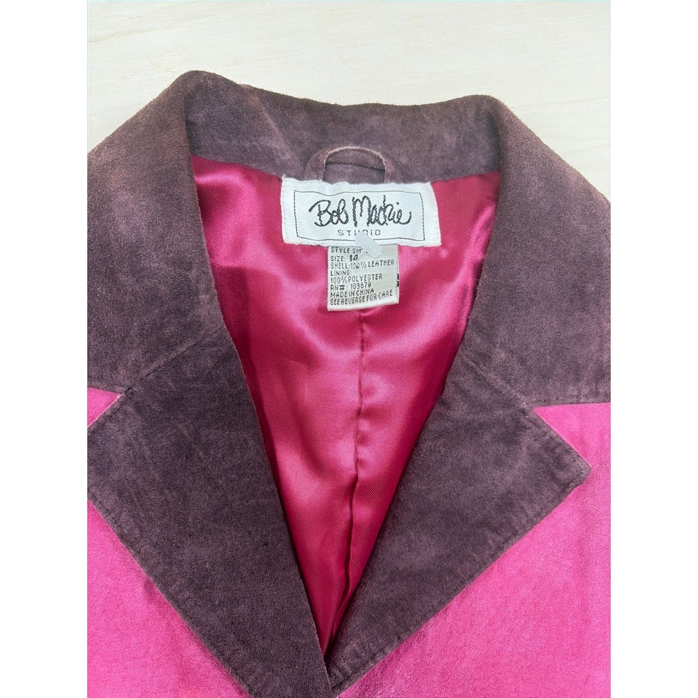 Bob Mackie Studio Magenta Pink Suede Leather Embroidered Beaded Vest Size 10 - Picture 2 of 8
